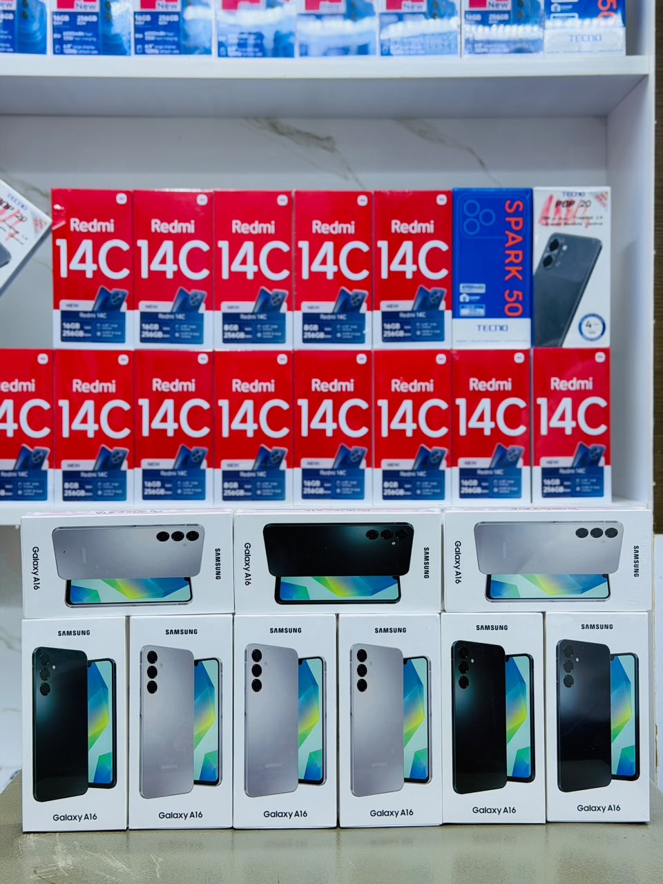 Redmi 14c, Samsung Galaxy A16, tecno spark 50.